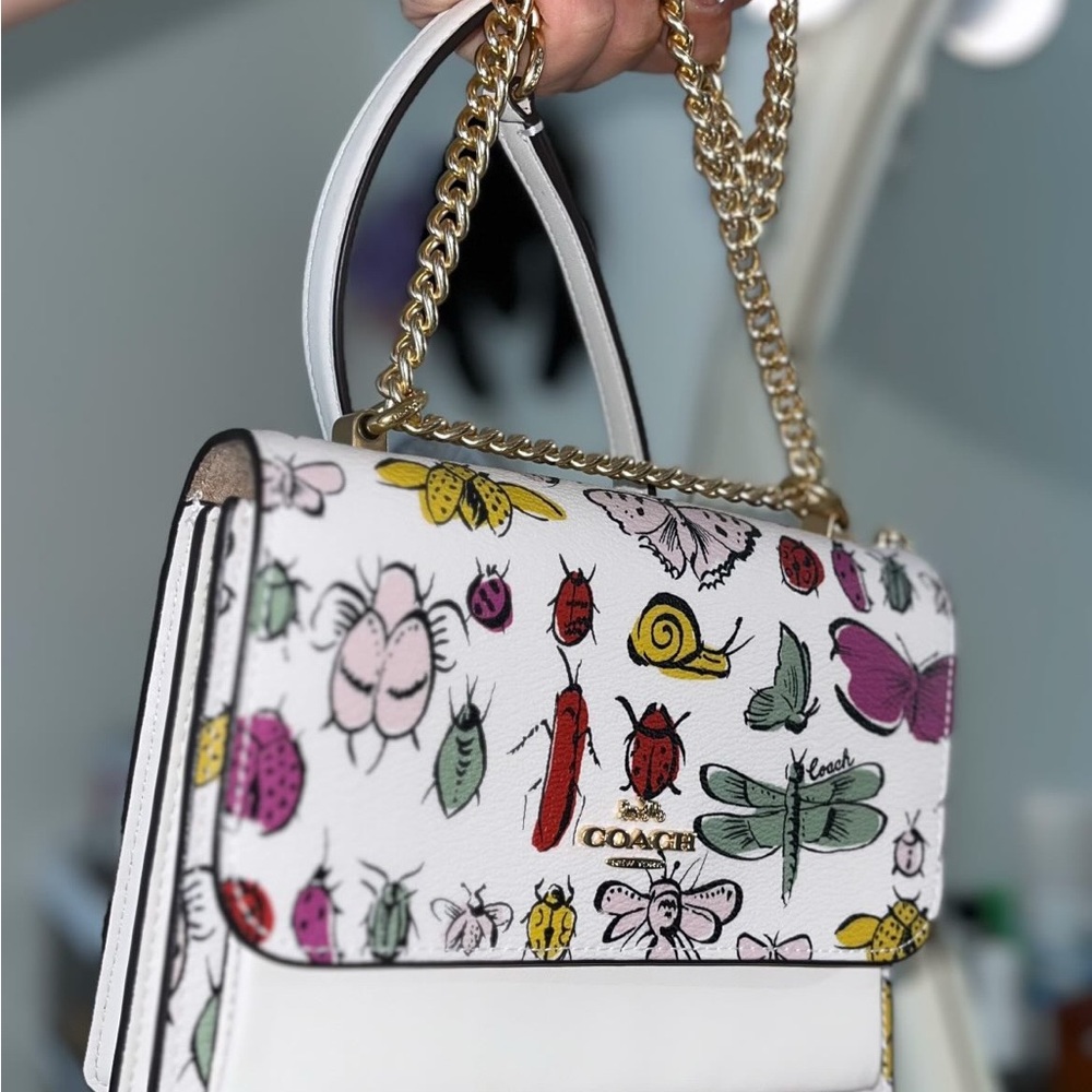 Coach White Bag with Colorful Insect Design